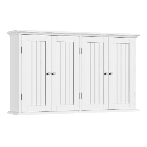 ChooChoo Laundry Cabinet with 4 Doors and Adjustable Shelves | 9.06"D x 40.9"W x 24"H, Bathroom Wall Cabinet, Cupboard, White