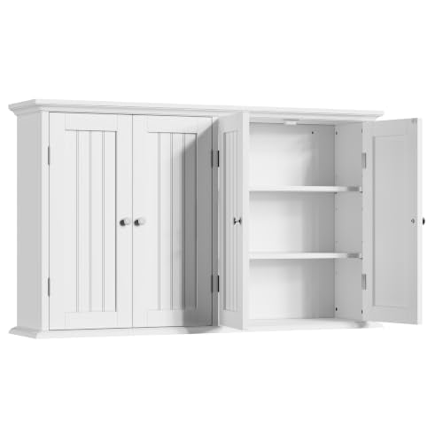 ChooChoo Laundry Cabinet with 4 Doors and Adjustable Shelves | 9.06"D x 40.9"W x 24"H, Bathroom Wall Cabinet, Cupboard, White