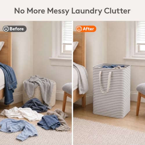 Lifewit 2 Pack Laundry Basket 80L Each, Collapsible Clothes Hamper with Reinforced Handles, Freestanding Waterproof Design for Bedroom and Laundry Room, Grey 160L Total