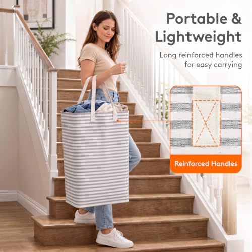 Lifewit 2 Pack Laundry Basket 80L Each, Collapsible Clothes Hamper with Reinforced Handles, Freestanding Waterproof Design for Bedroom and Laundry Room, Grey 160L Total