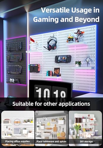 Pegboard Wall Organizer Kit, Modular Storage System, White | 4 Modular 11.8" Pegboards with Hooks & Storage Baskets, Durable ABS/HIPS for Gaming, Office, Craft & Home Organization