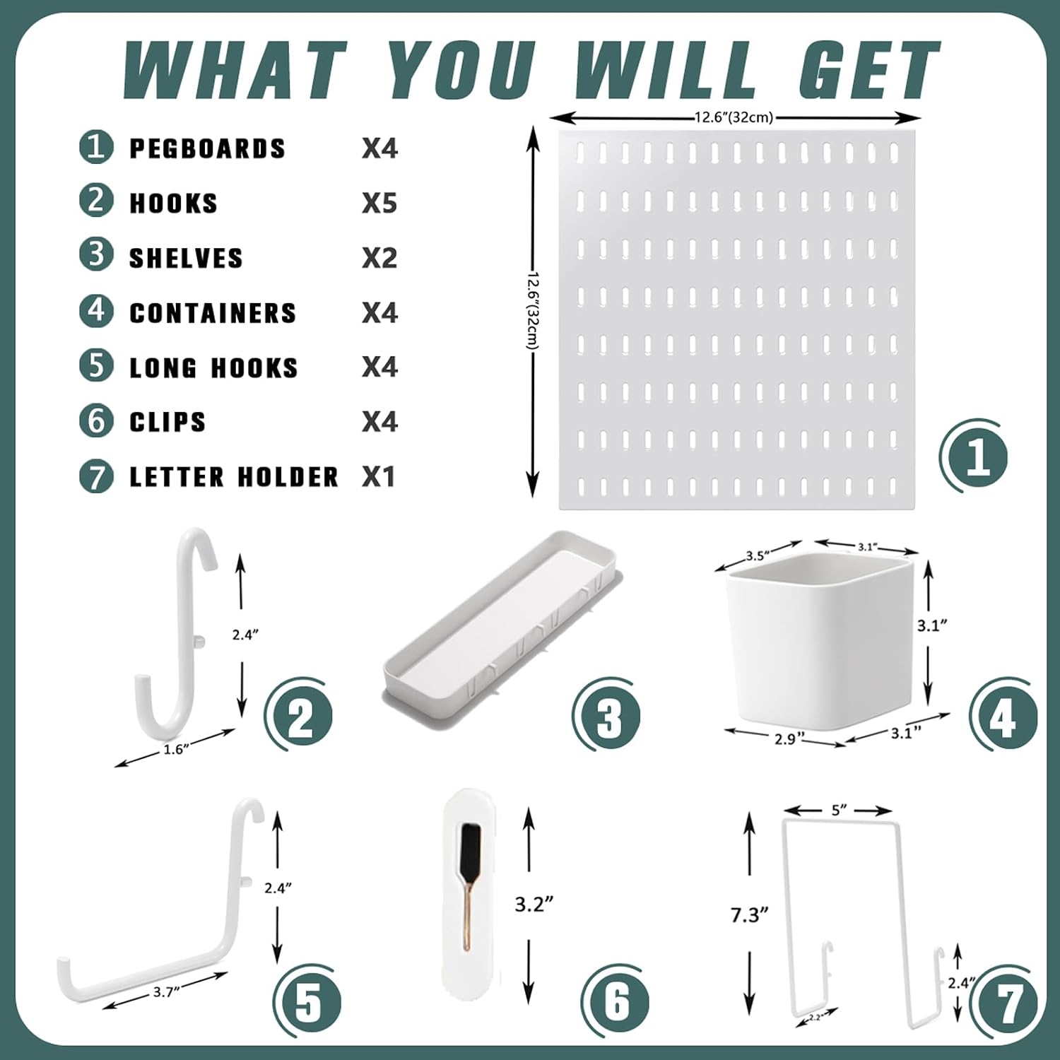 Pegboard Combination Kit, 25.2" x 25.2" Wall Mounted Storage Set
