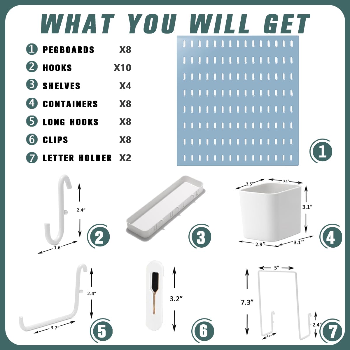 Pegboard Combination Kit, 25.2" x 25.2" Wall Mounted Storage Set