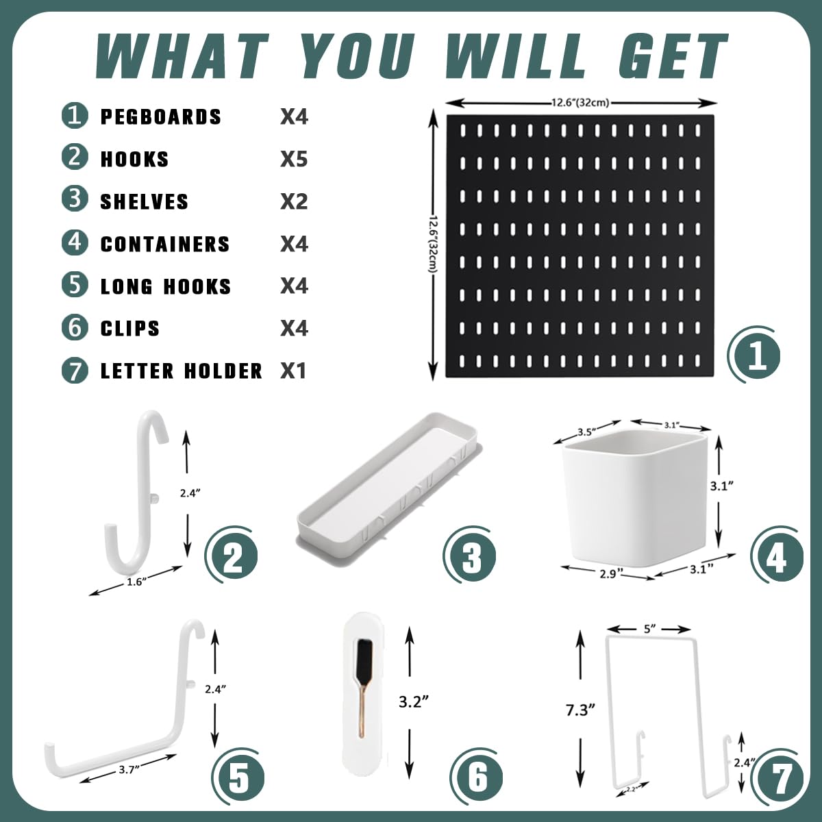 Pegboard Combination Kit, 25.2" x 25.2" Wall Mounted Storage Set