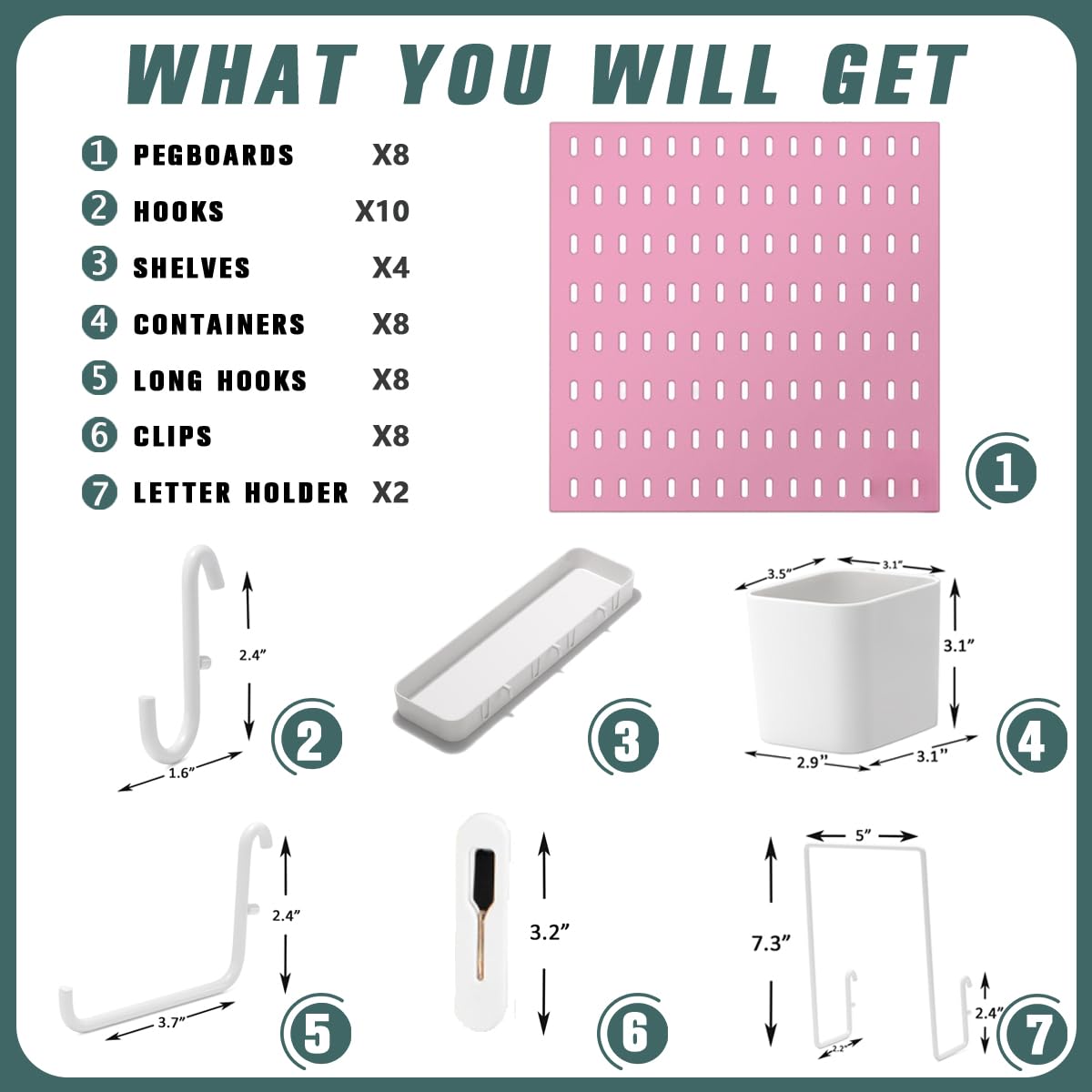 Pegboard Combination Kit, 25.2" x 25.2" Wall Mounted Storage Set