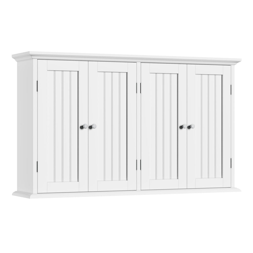 ChooChoo Laundry Cabinet with 4 Doors and Adjustable Shelves | 9.06"D x 40.9"W x 24"H, Bathroom Wall Cabinet, Cupboard, White