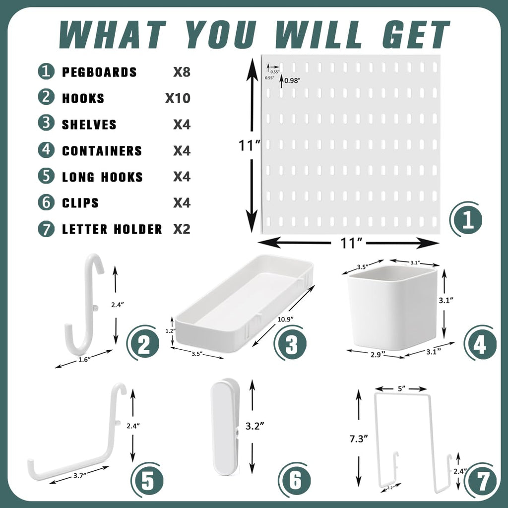Pegboard Combination Kit, 25.2" x 25.2" Wall Mounted Storage Set