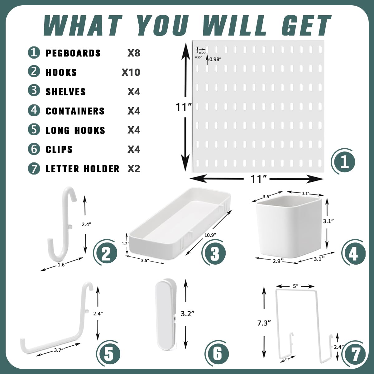 Pegboard Combination Kit, 25.2" x 25.2" Wall Mounted Storage Set