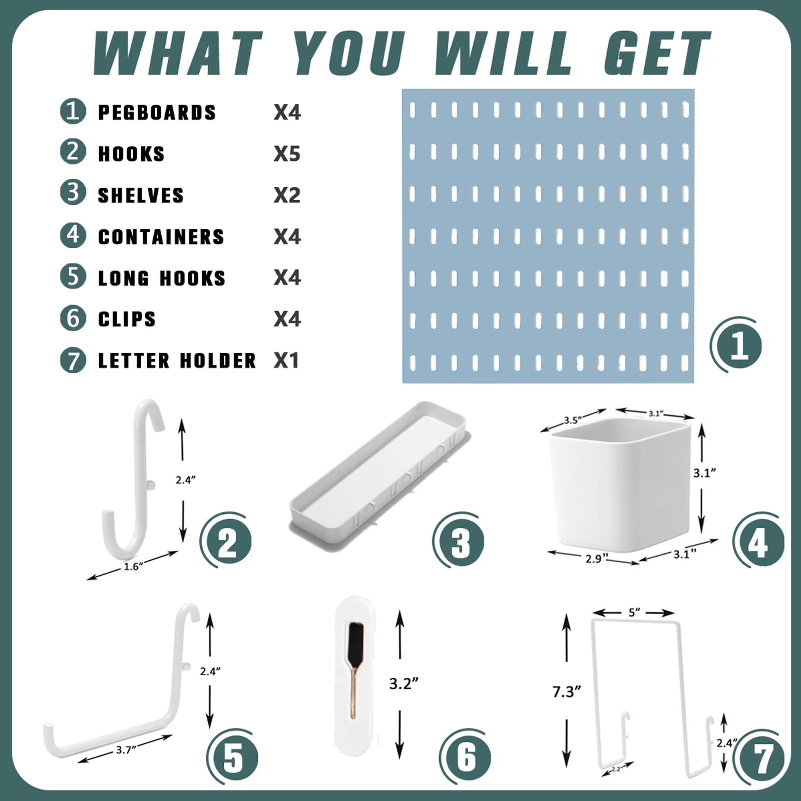 Pegboard Combination Kit, 25.2" x 25.2" Wall Mounted Storage Set