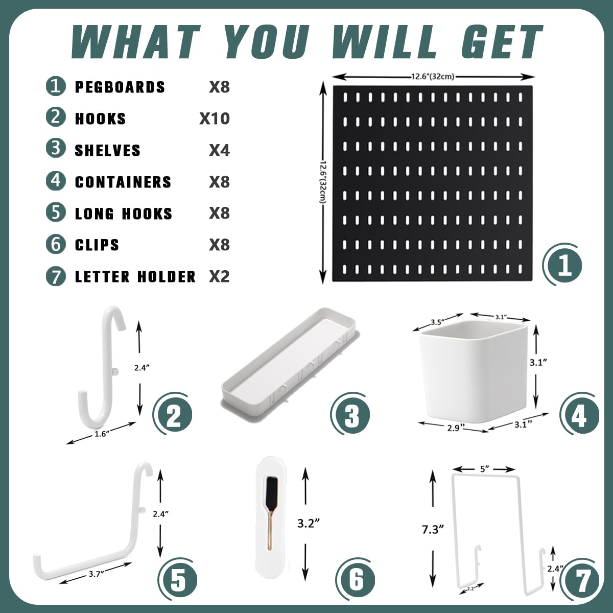 Pegboard Combination Kit, 25.2" x 25.2" Wall Mounted Storage Set