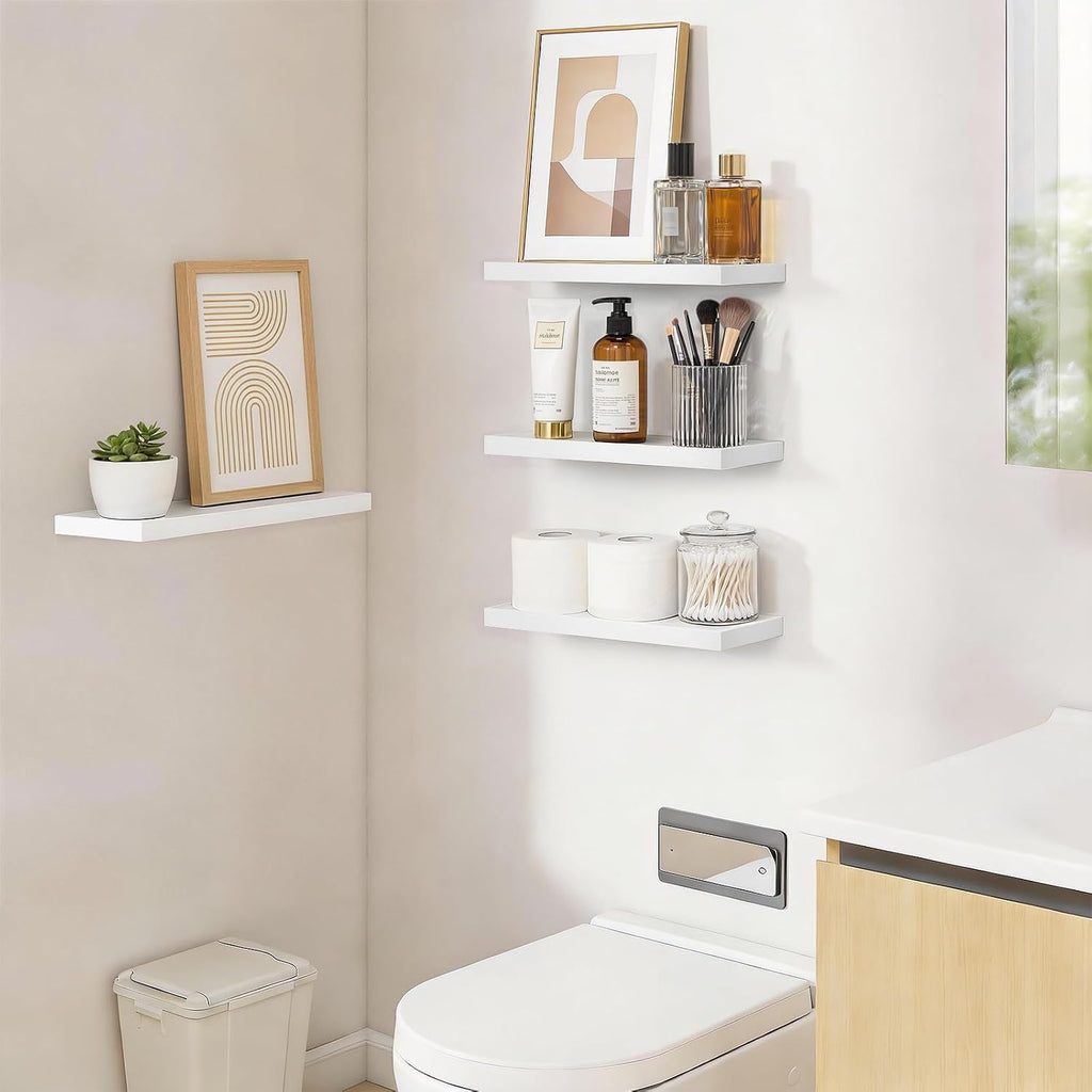 Rustic Brown Bathroom Floating Shelves