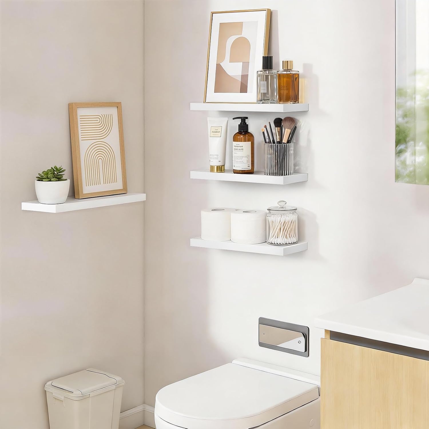 Rustic Brown Bathroom Floating Shelves
