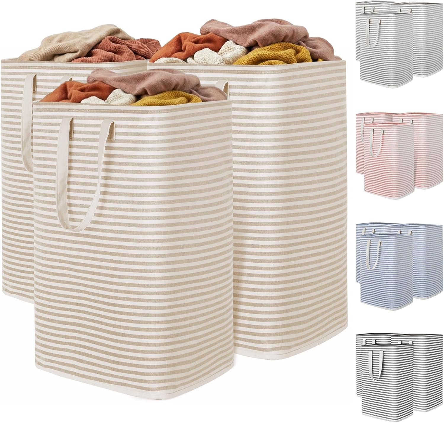 2 Pack Laundry Basket 80L Each, Collapsible Clothes Hamper with Reinforced Handles