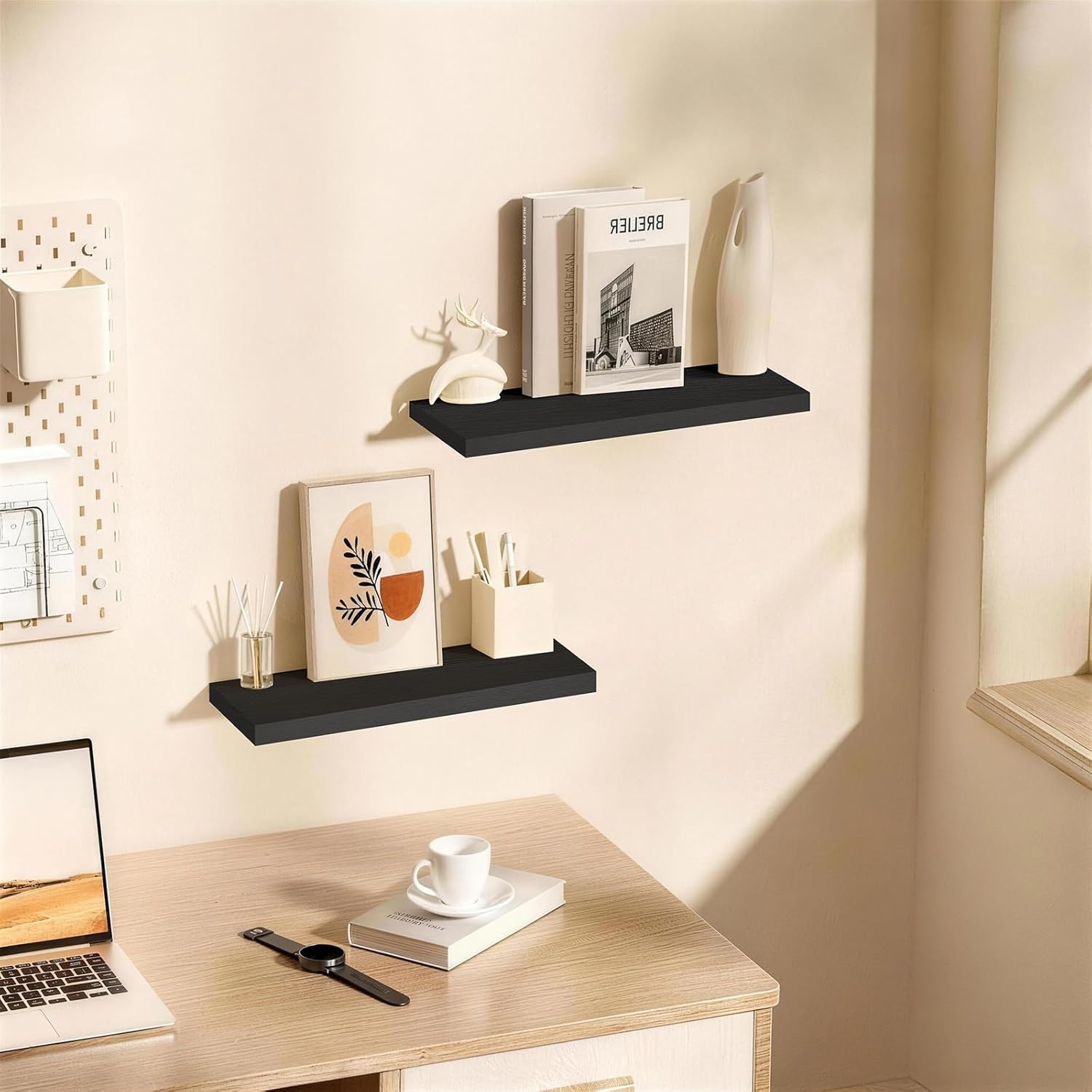 Rustic Brown Bathroom Floating Shelves