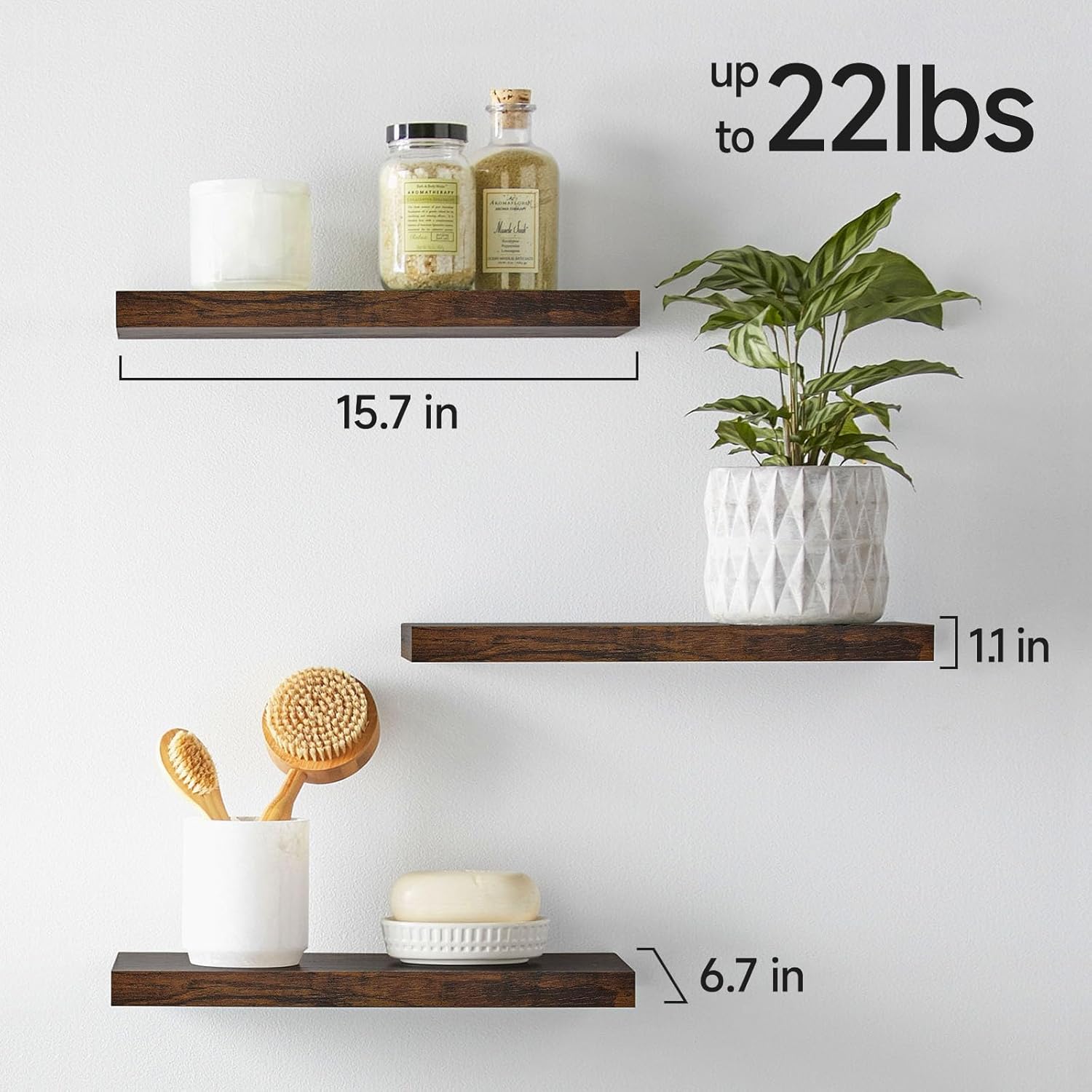 Rustic Brown Bathroom Floating Shelves