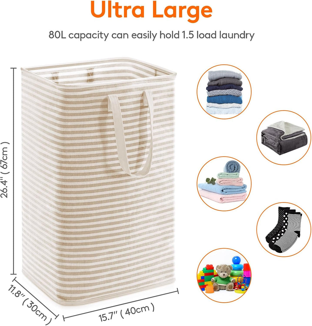 2 Pack Laundry Basket 80L Each, Collapsible Clothes Hamper with Reinforced Handles