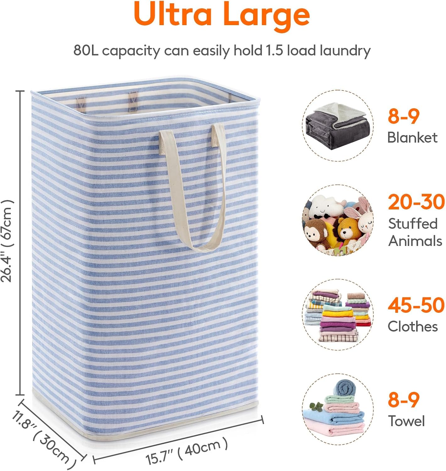 2 Pack Laundry Basket 80L Each, Collapsible Clothes Hamper with Reinforced Handles