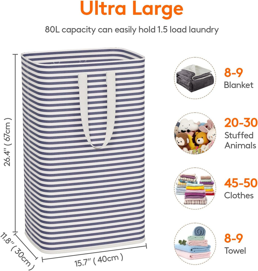 2 Pack Laundry Basket 80L Each, Collapsible Clothes Hamper with Reinforced Handles
