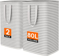 2 Pack Laundry Basket 80L Each, Collapsible Clothes Hamper with Reinforced Handles