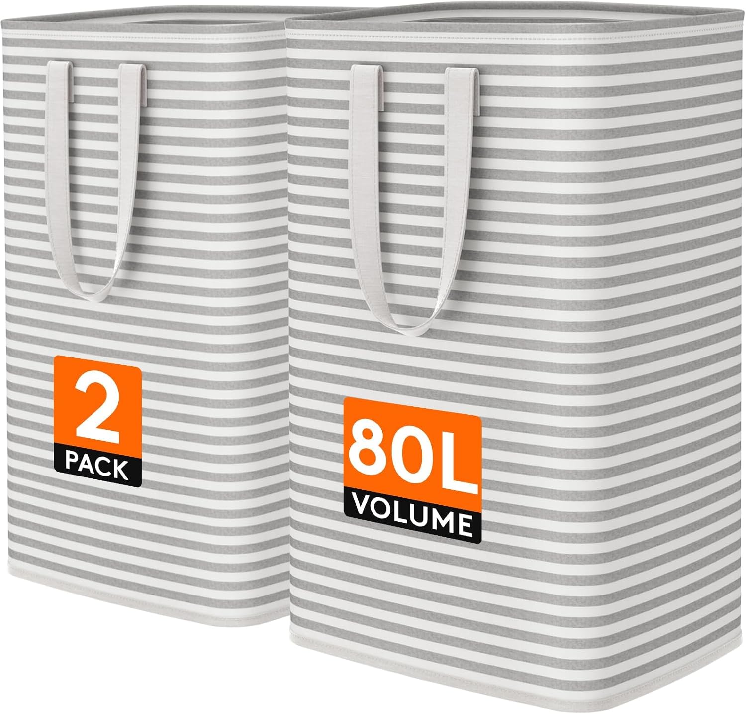 2 Pack Laundry Basket 80L Each, Collapsible Clothes Hamper with Reinforced Handles