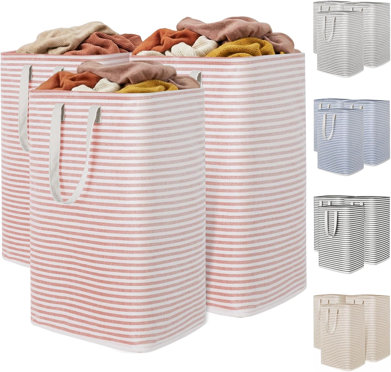 2 Pack Laundry Basket 80L Each, Collapsible Clothes Hamper with Reinforced Handles