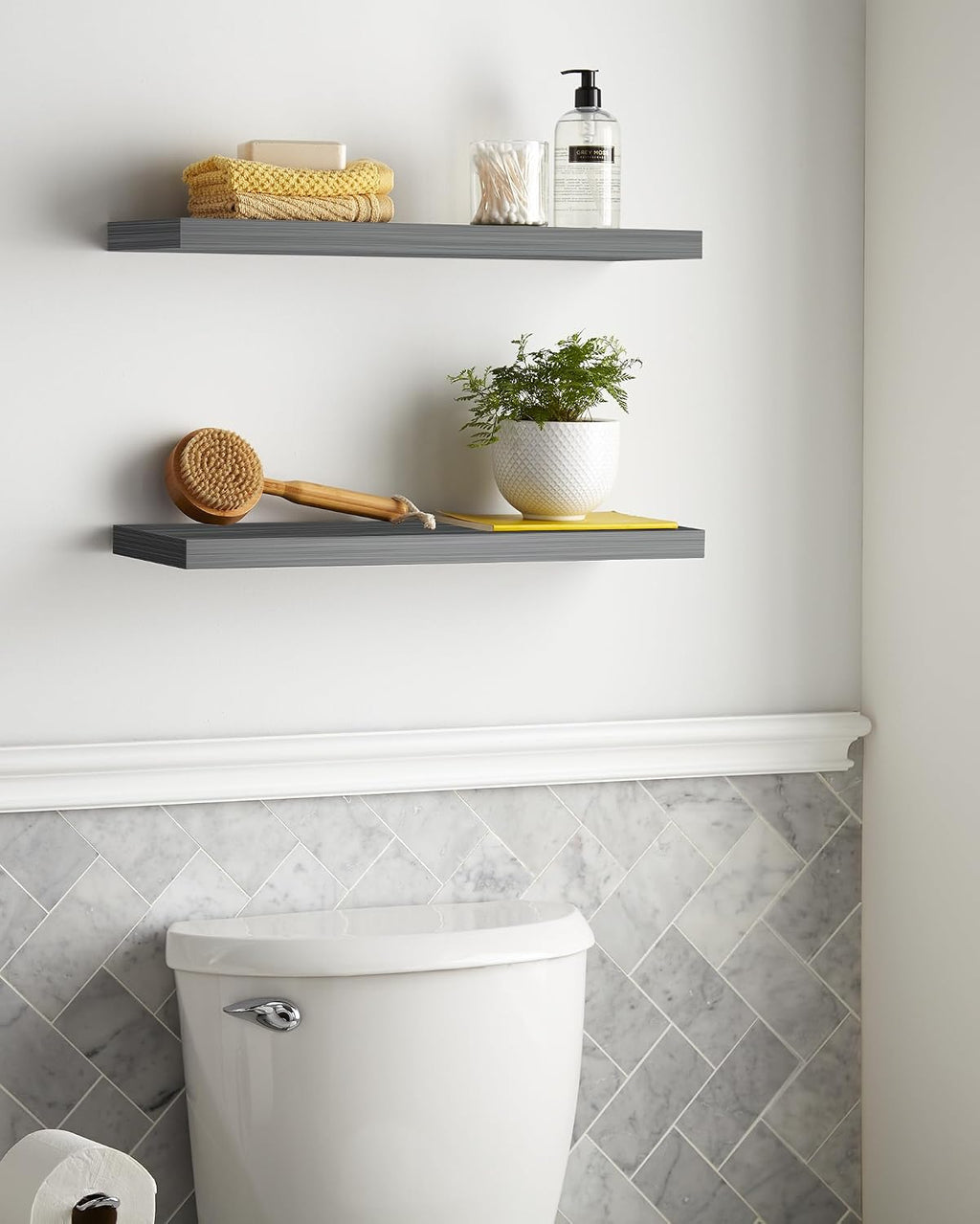 Rustic Brown Bathroom Floating Shelves