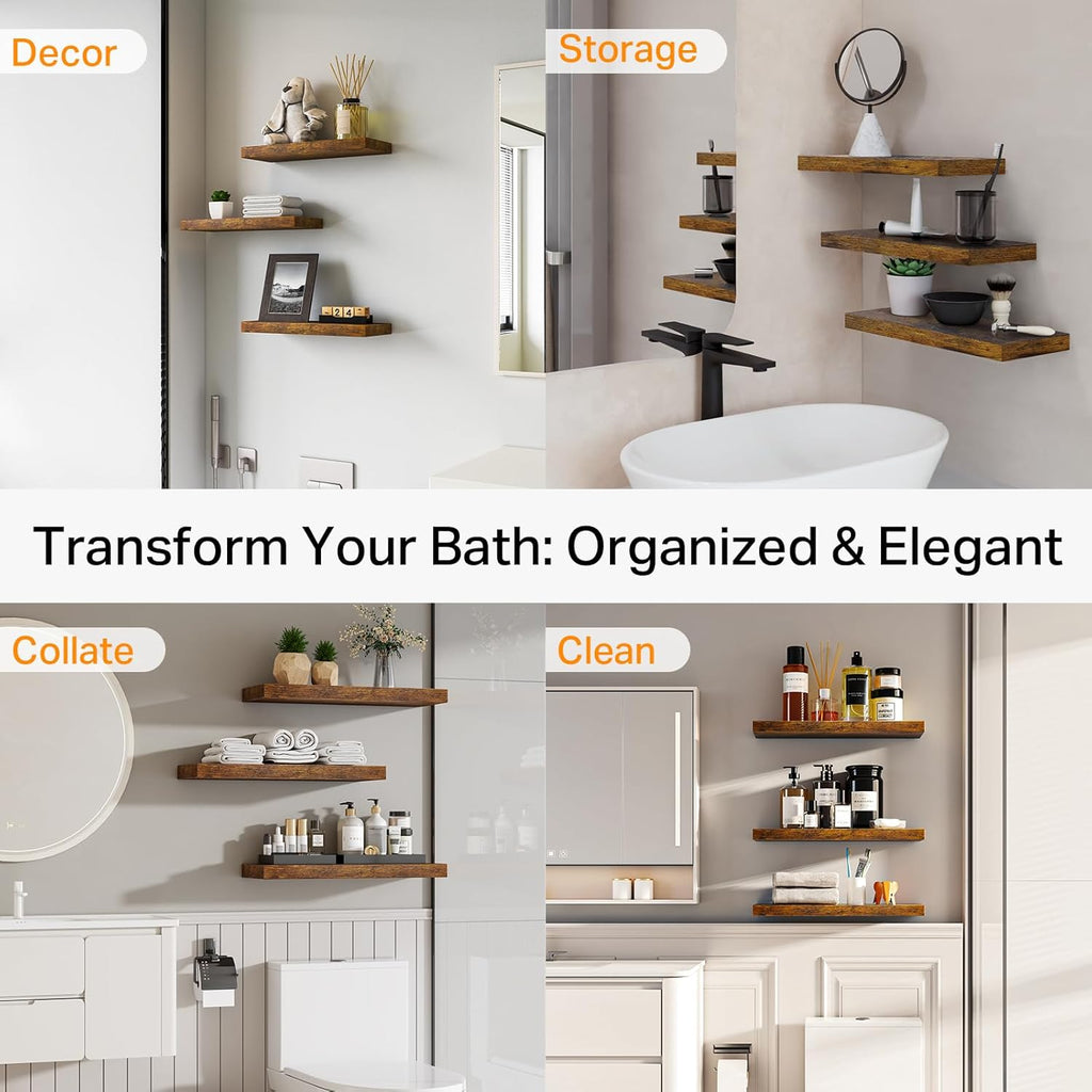 Rustic Brown Bathroom Floating Shelves