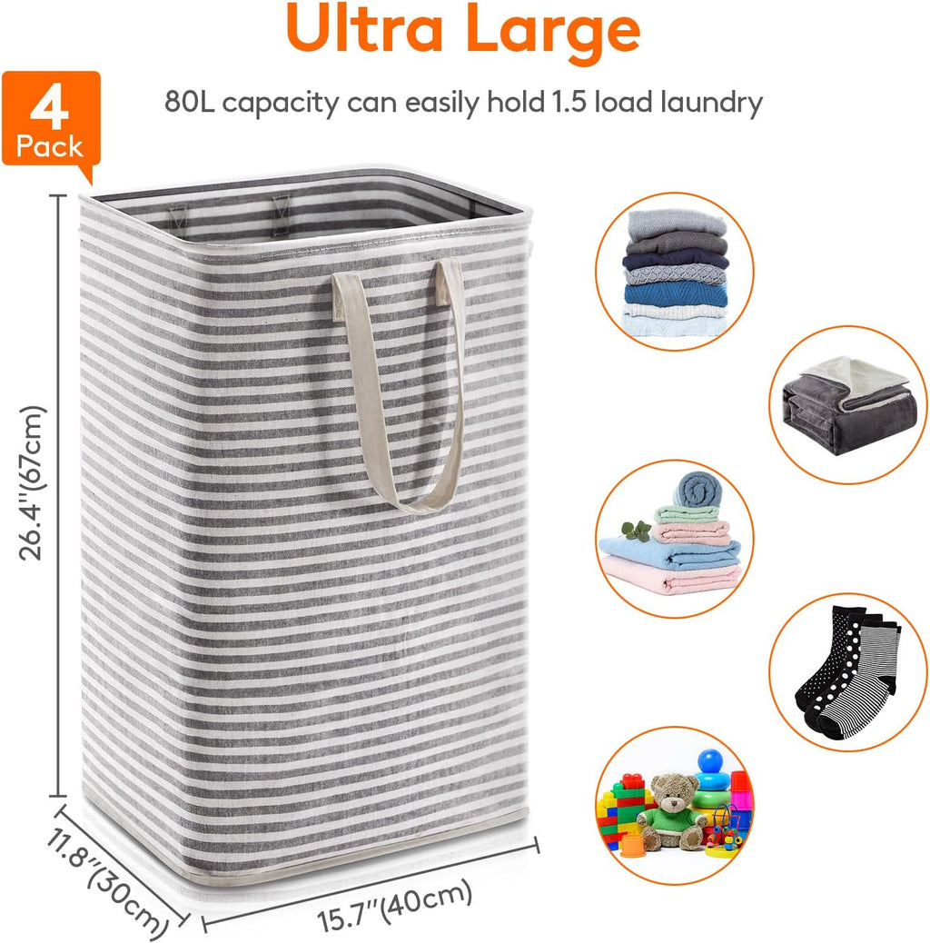 2 Pack Laundry Basket 80L Each, Collapsible Clothes Hamper with Reinforced Handles