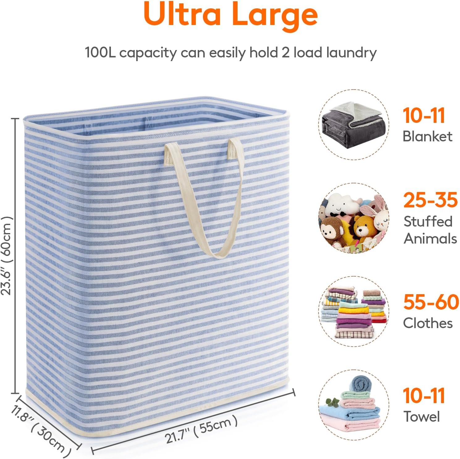 2 Pack Laundry Basket 80L Each, Collapsible Clothes Hamper with Reinforced Handles