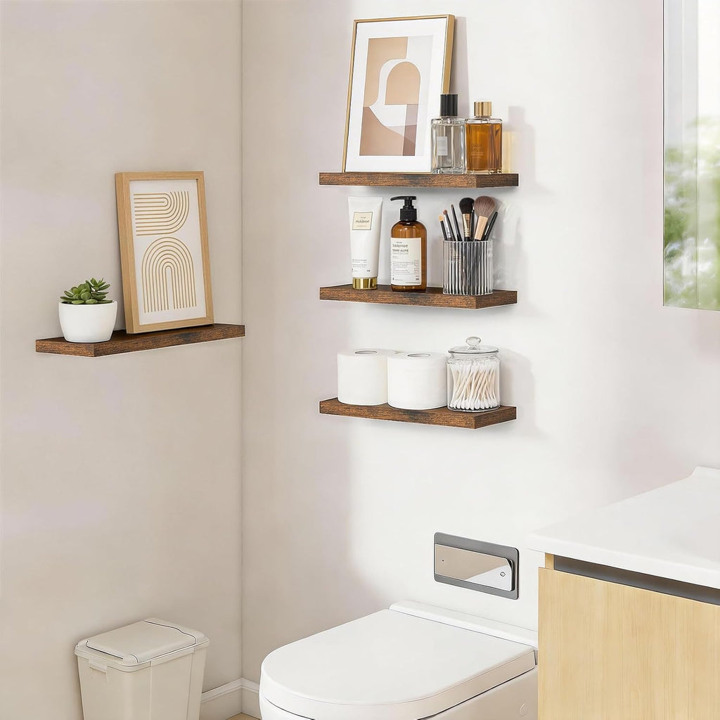 Rustic Brown Bathroom Floating Shelves