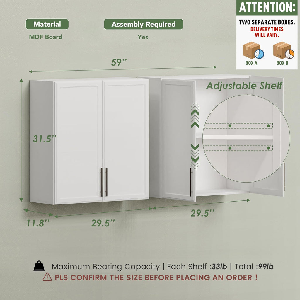 59" Wall Cabinets for Laundry Room with Adjustable Shelf