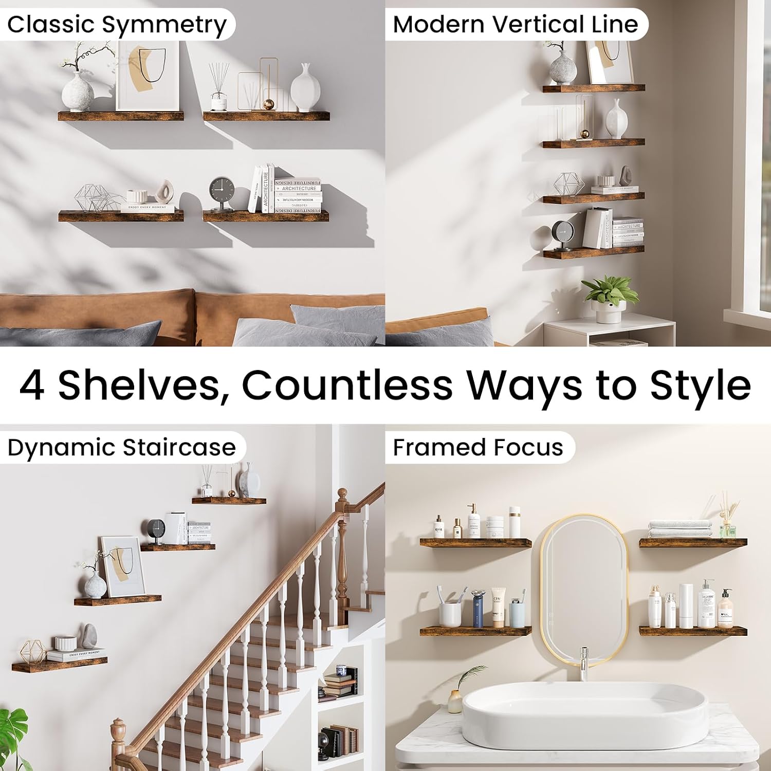 Rustic Brown Bathroom Floating Shelves