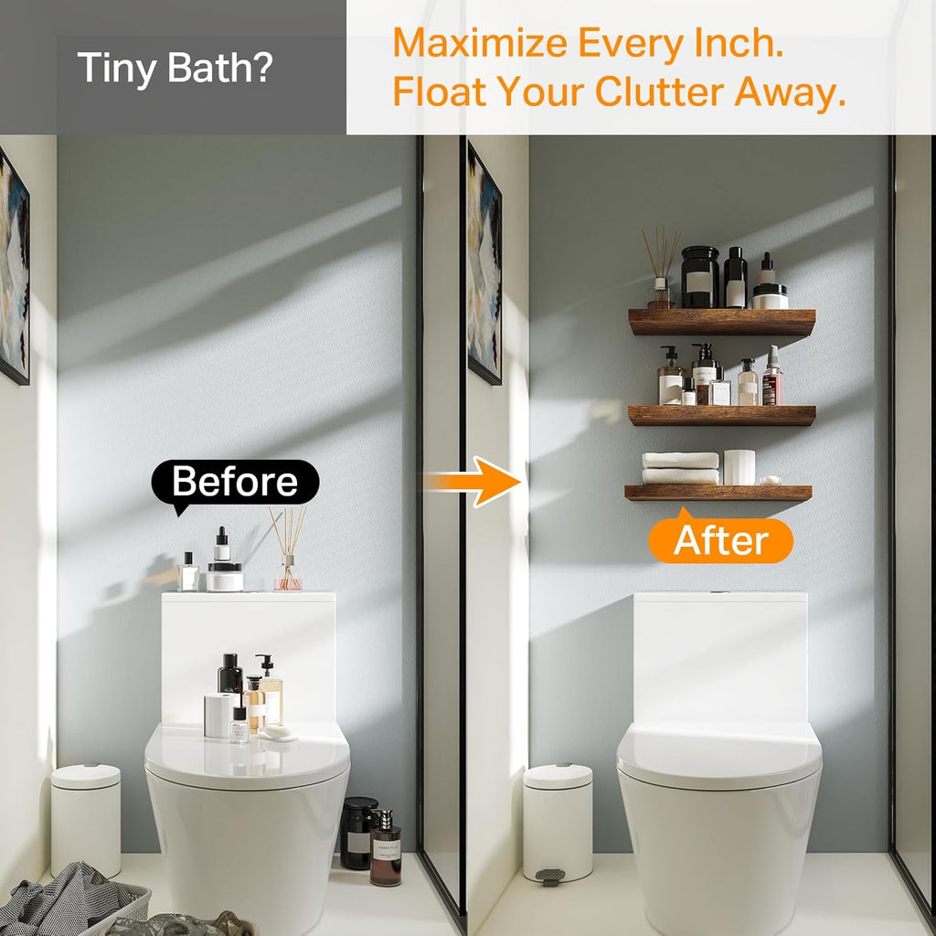 Rustic Brown Bathroom Floating Shelves