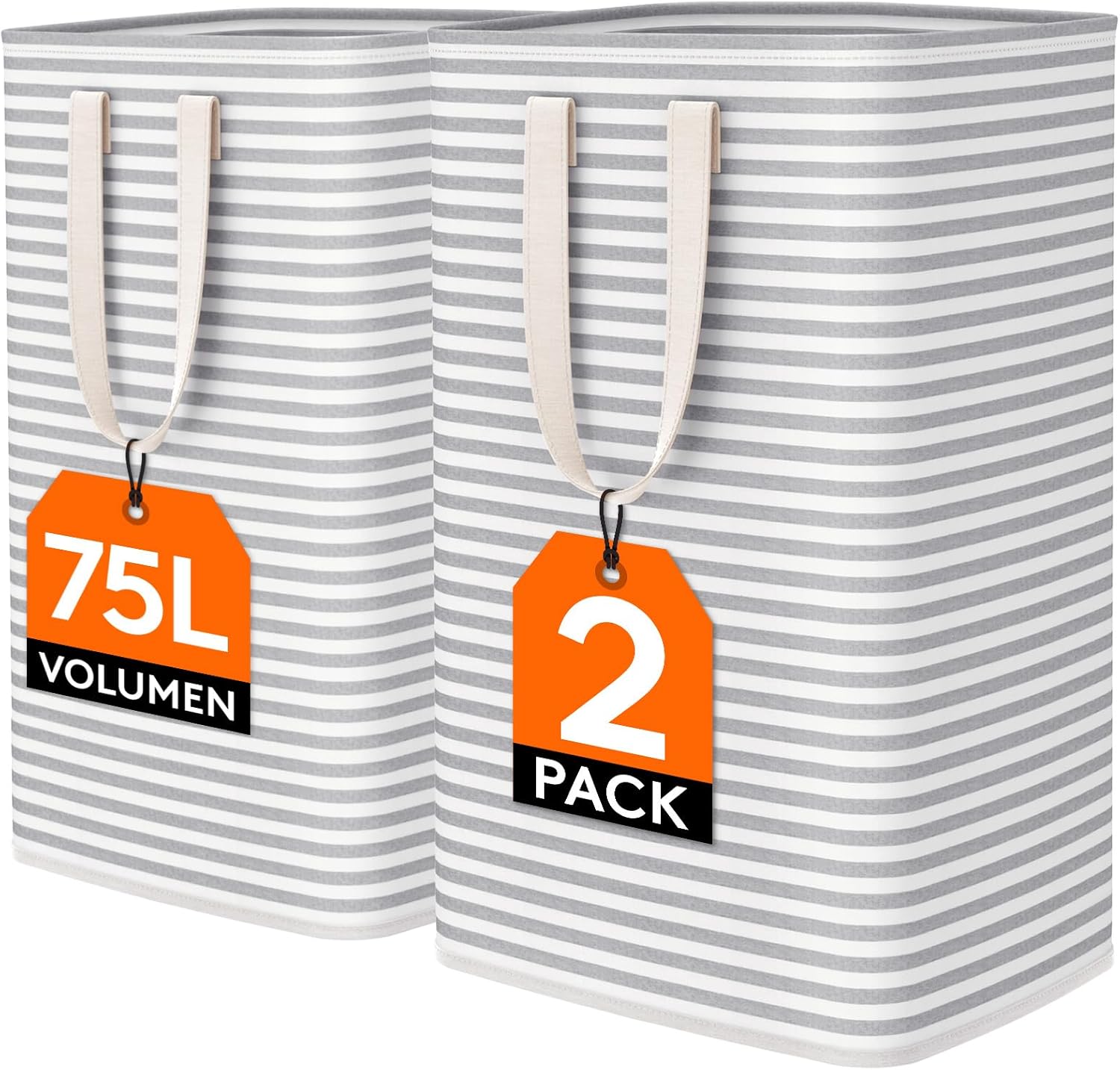 2 Pack Laundry Basket 80L Each, Collapsible Clothes Hamper with Reinforced Handles