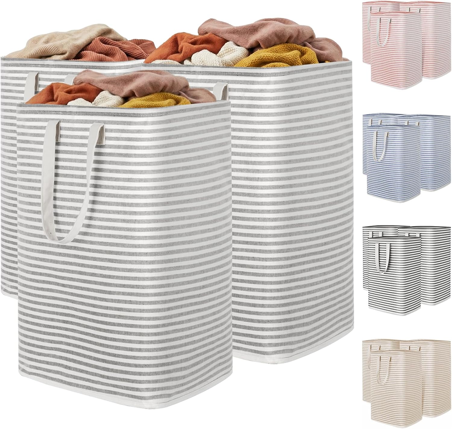 2 Pack Laundry Basket 80L Each, Collapsible Clothes Hamper with Reinforced Handles