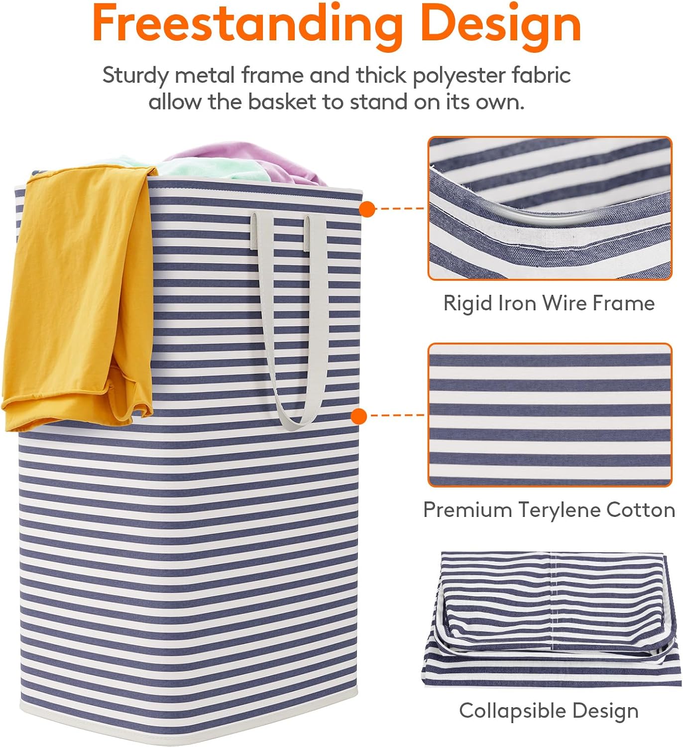 2 Pack Laundry Basket 80L Each, Collapsible Clothes Hamper with Reinforced Handles