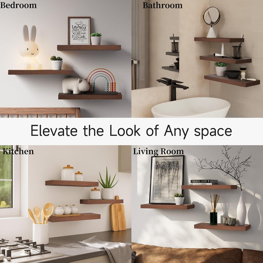 Rustic Brown Bathroom Floating Shelves