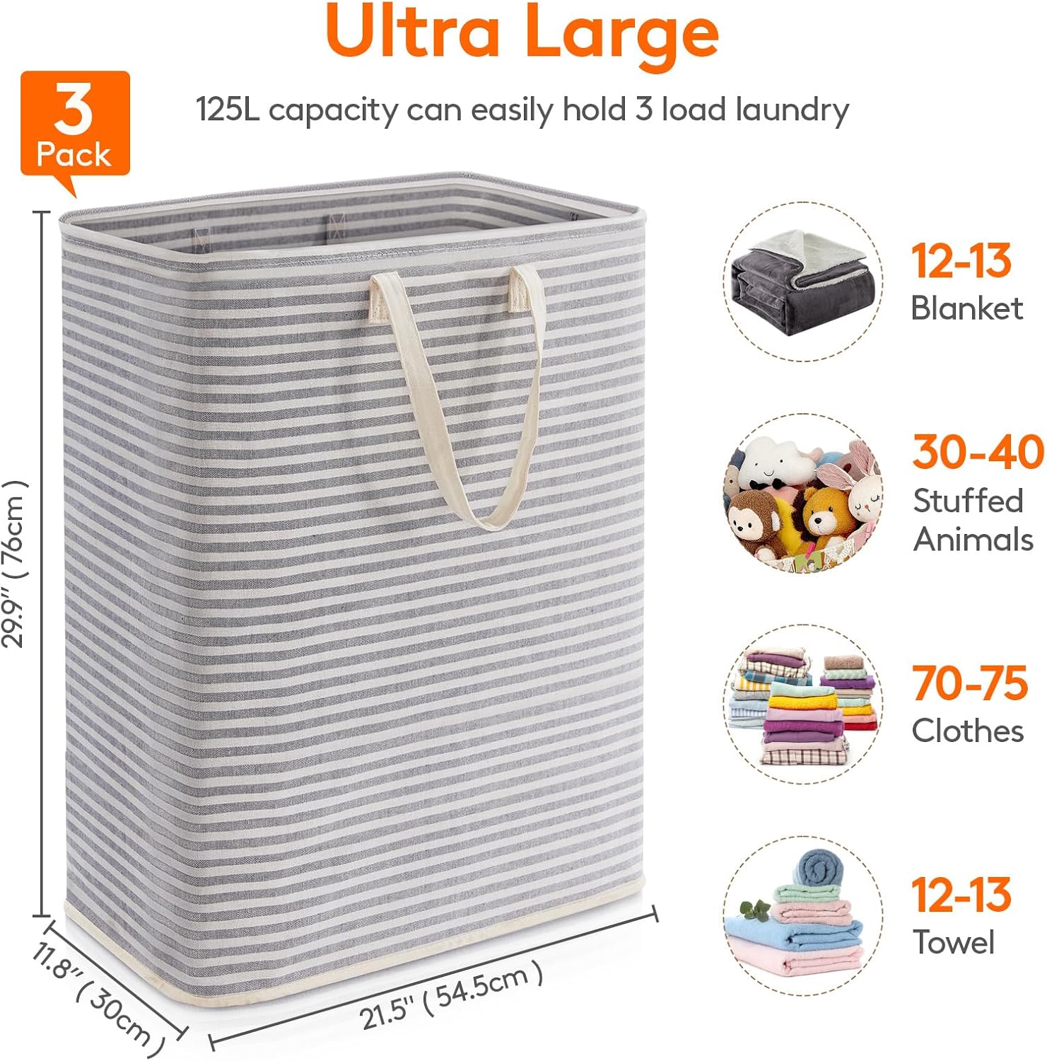 2 Pack Laundry Basket 80L Each, Collapsible Clothes Hamper with Reinforced Handles