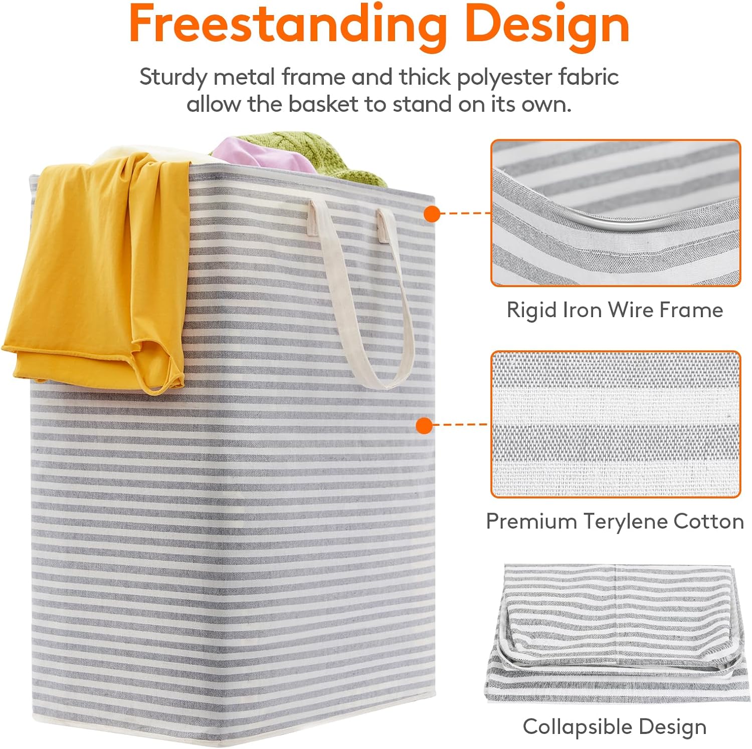 2 Pack Laundry Basket 80L Each, Collapsible Clothes Hamper with Reinforced Handles