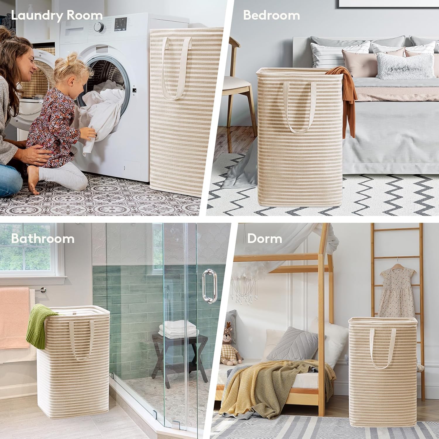 2 Pack Laundry Basket 80L Each, Collapsible Clothes Hamper with Reinforced Handles