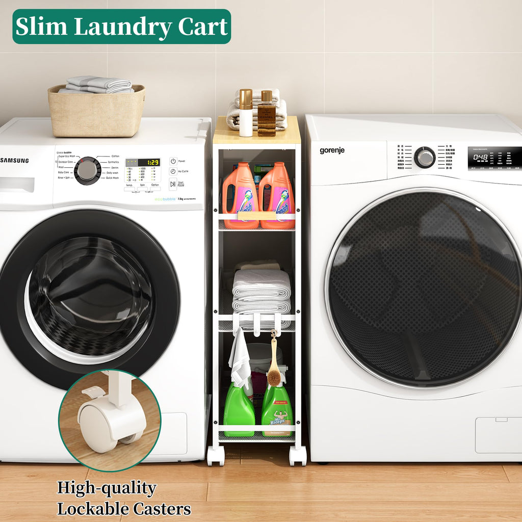 Utility Slim Storage Cart, 4 Tier Rolling Cart with Wheels,  Laundry Shelves for Room Organization