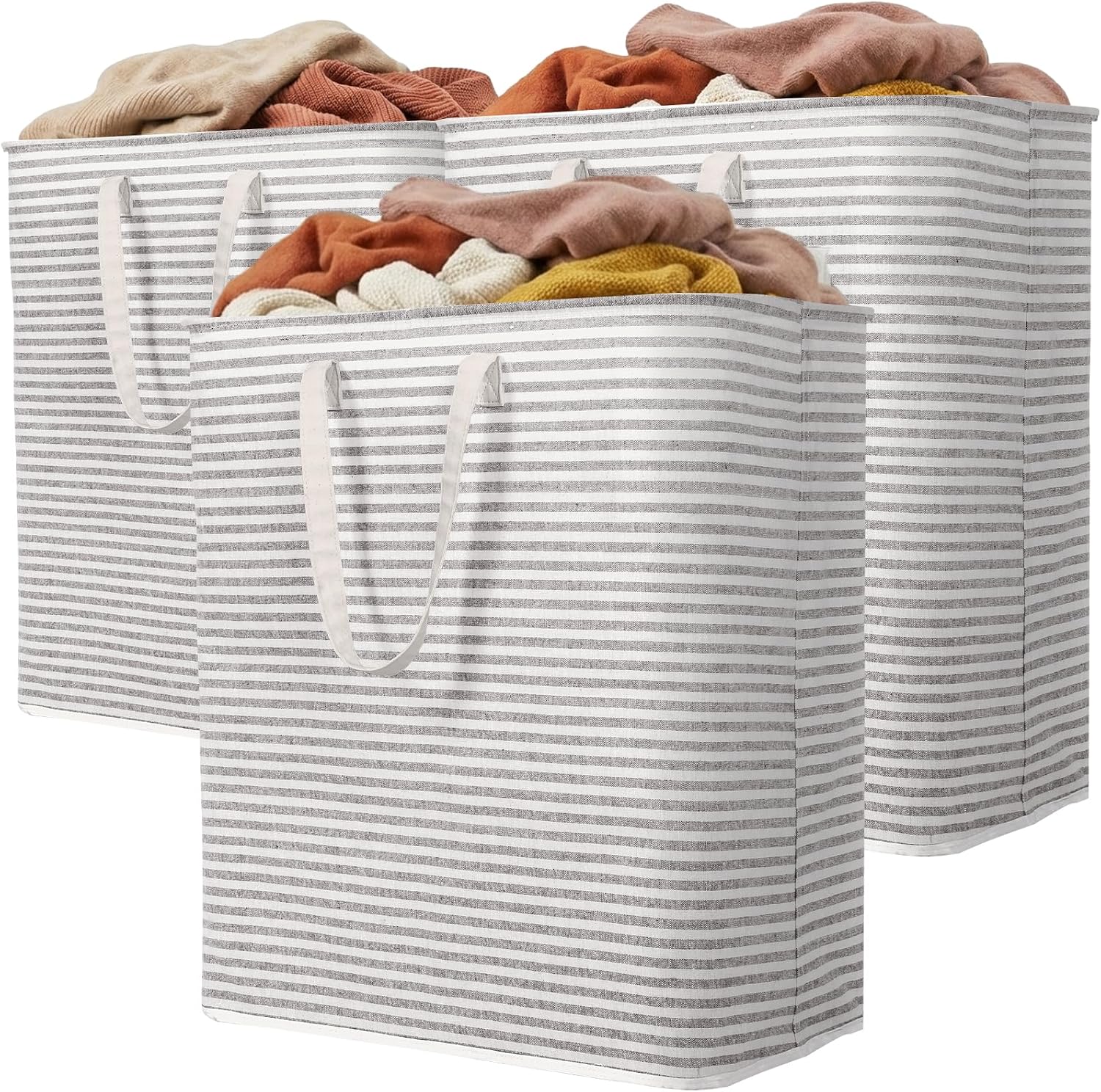2 Pack Laundry Basket 80L Each, Collapsible Clothes Hamper with Reinforced Handles