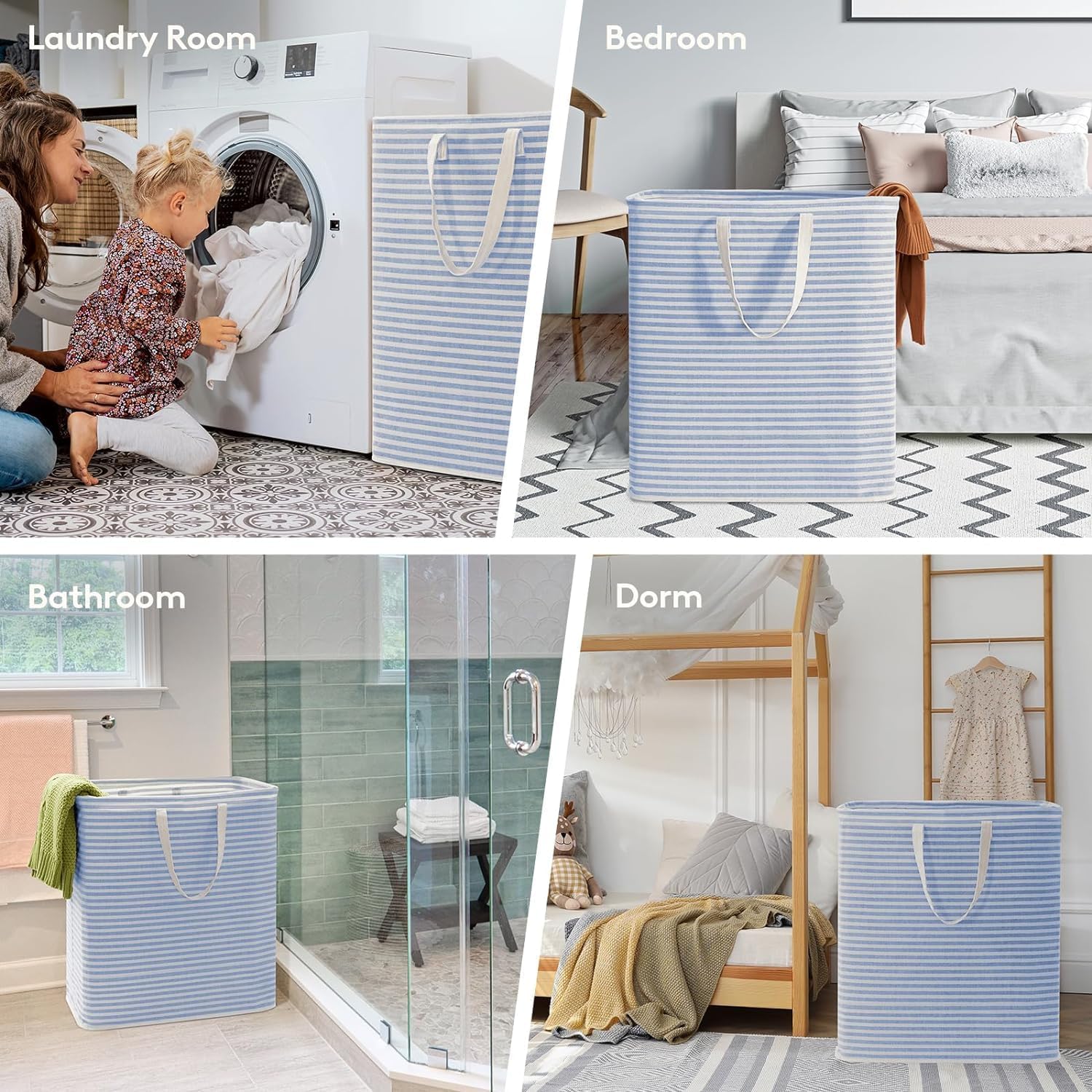 2 Pack Laundry Basket 80L Each, Collapsible Clothes Hamper with Reinforced Handles