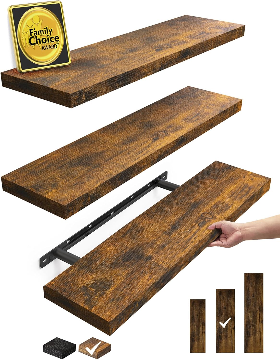 Rustic Brown Bathroom Floating Shelves