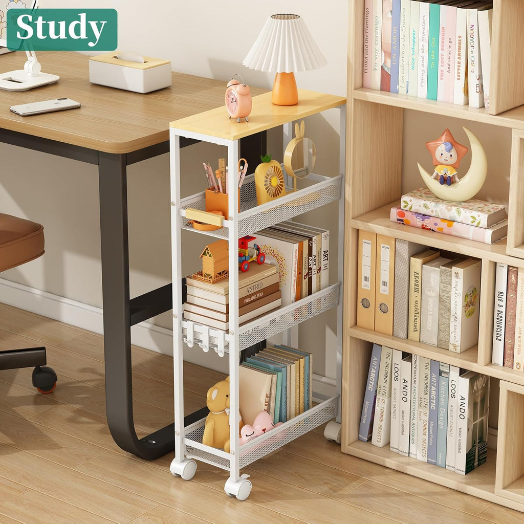Utility Slim Storage Cart, 4 Tier Rolling Cart with Wheels,  Laundry Shelves for Room Organization