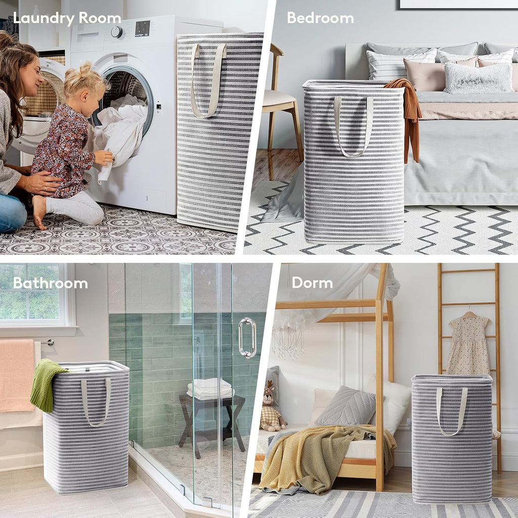 2 Pack Laundry Basket 80L Each, Collapsible Clothes Hamper with Reinforced Handles