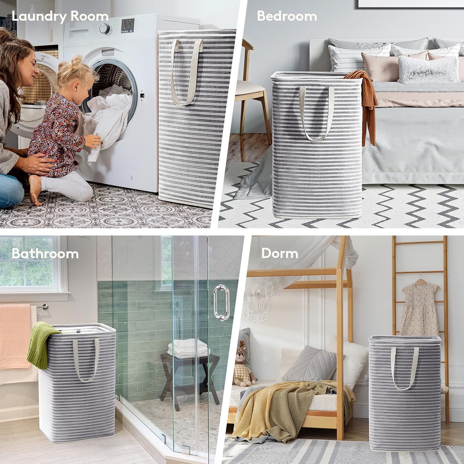 2 Pack Laundry Basket 80L Each, Collapsible Clothes Hamper with Reinforced Handles