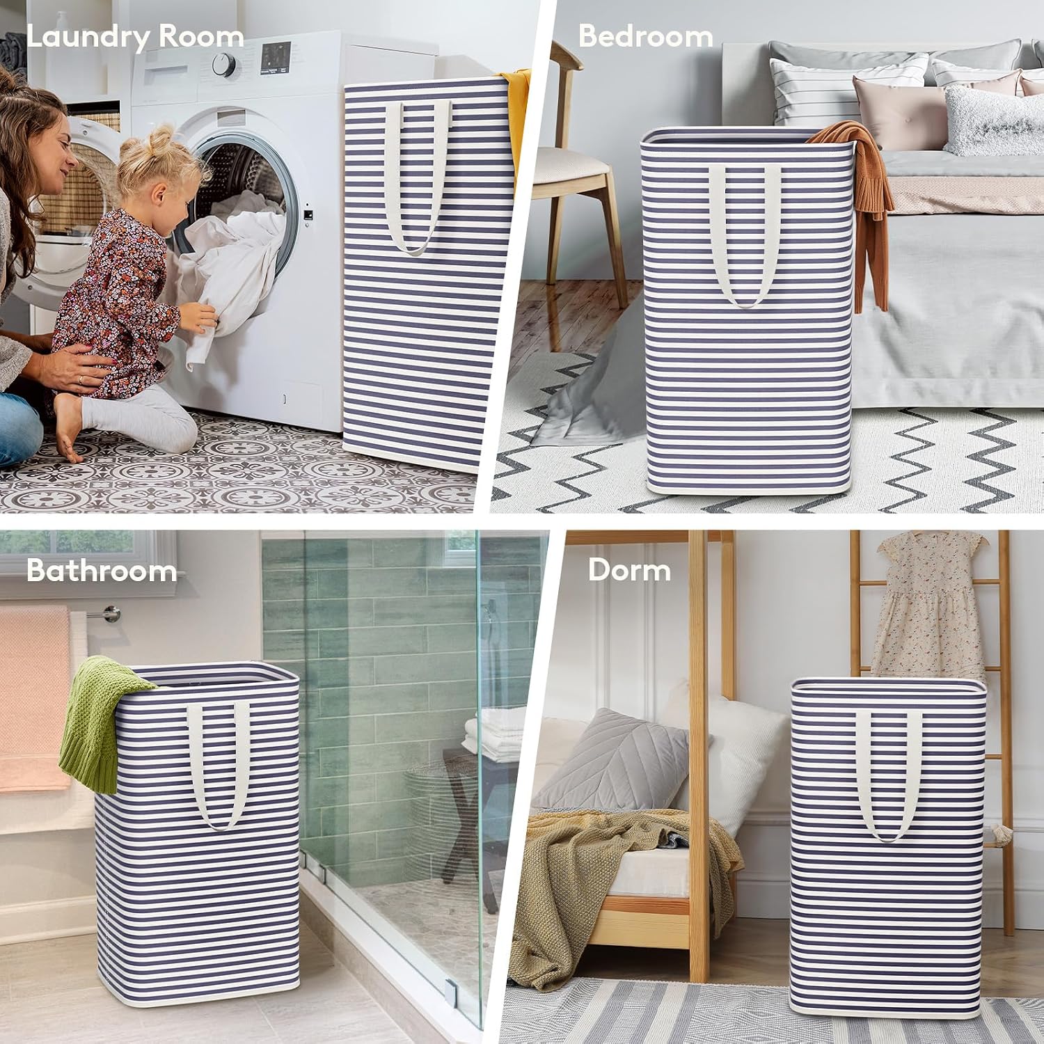 2 Pack Laundry Basket 80L Each, Collapsible Clothes Hamper with Reinforced Handles