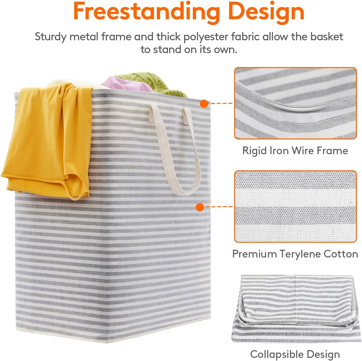 2 Pack Laundry Basket 80L Each, Collapsible Clothes Hamper with Reinforced Handles