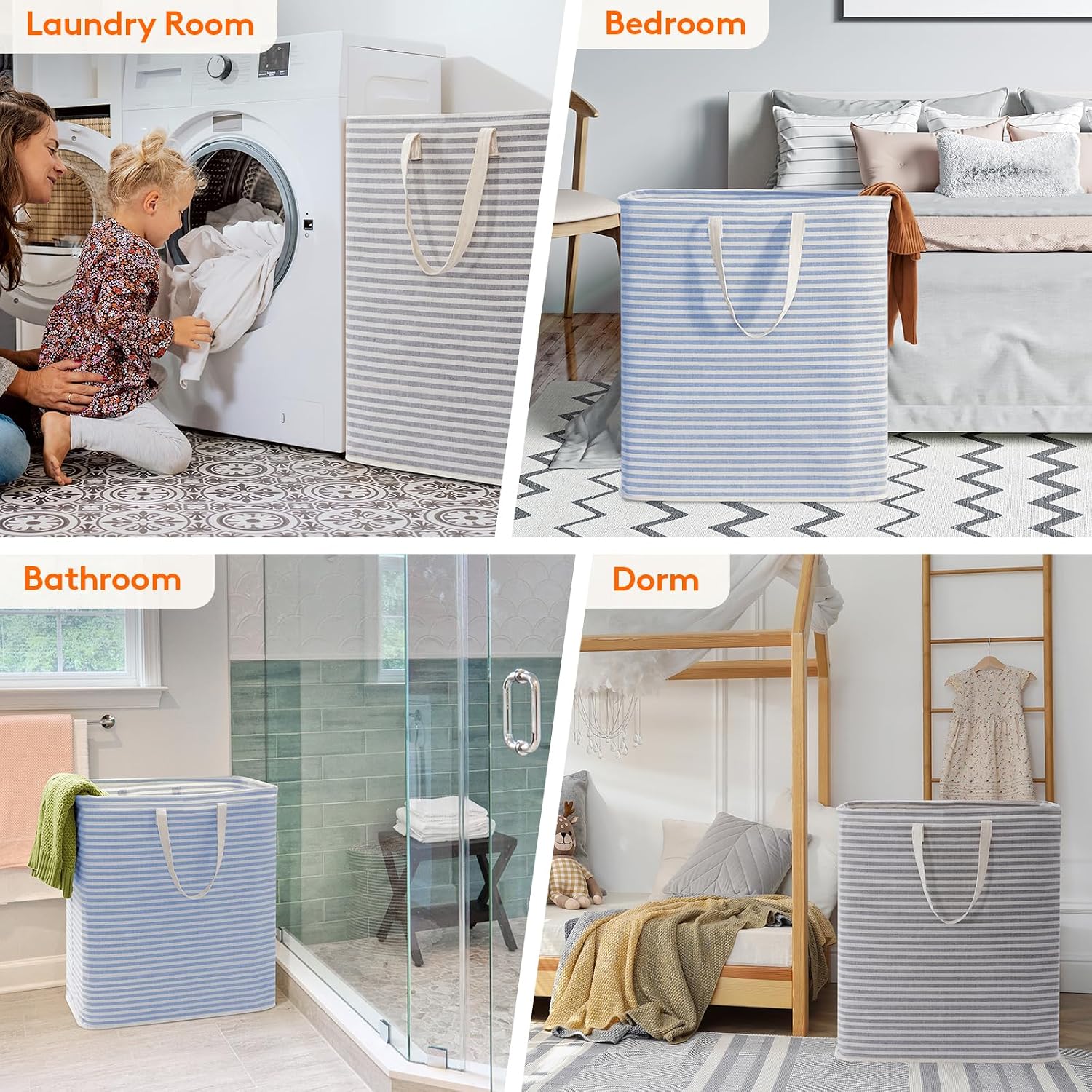 2 Pack Laundry Basket 80L Each, Collapsible Clothes Hamper with Reinforced Handles